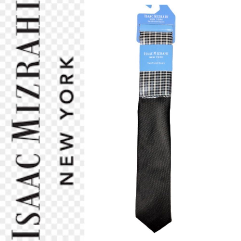 Isaac Mizrahi New York Men's Black Tie & Pocket Square Size OS